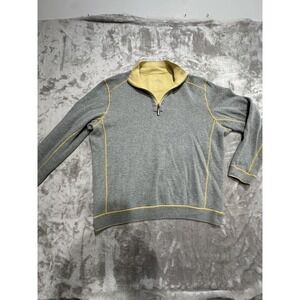 Tommy Bahama Mens Thermal Sweater Size Large Gray Yellow Long Sleeve 1/4 Zip EUC